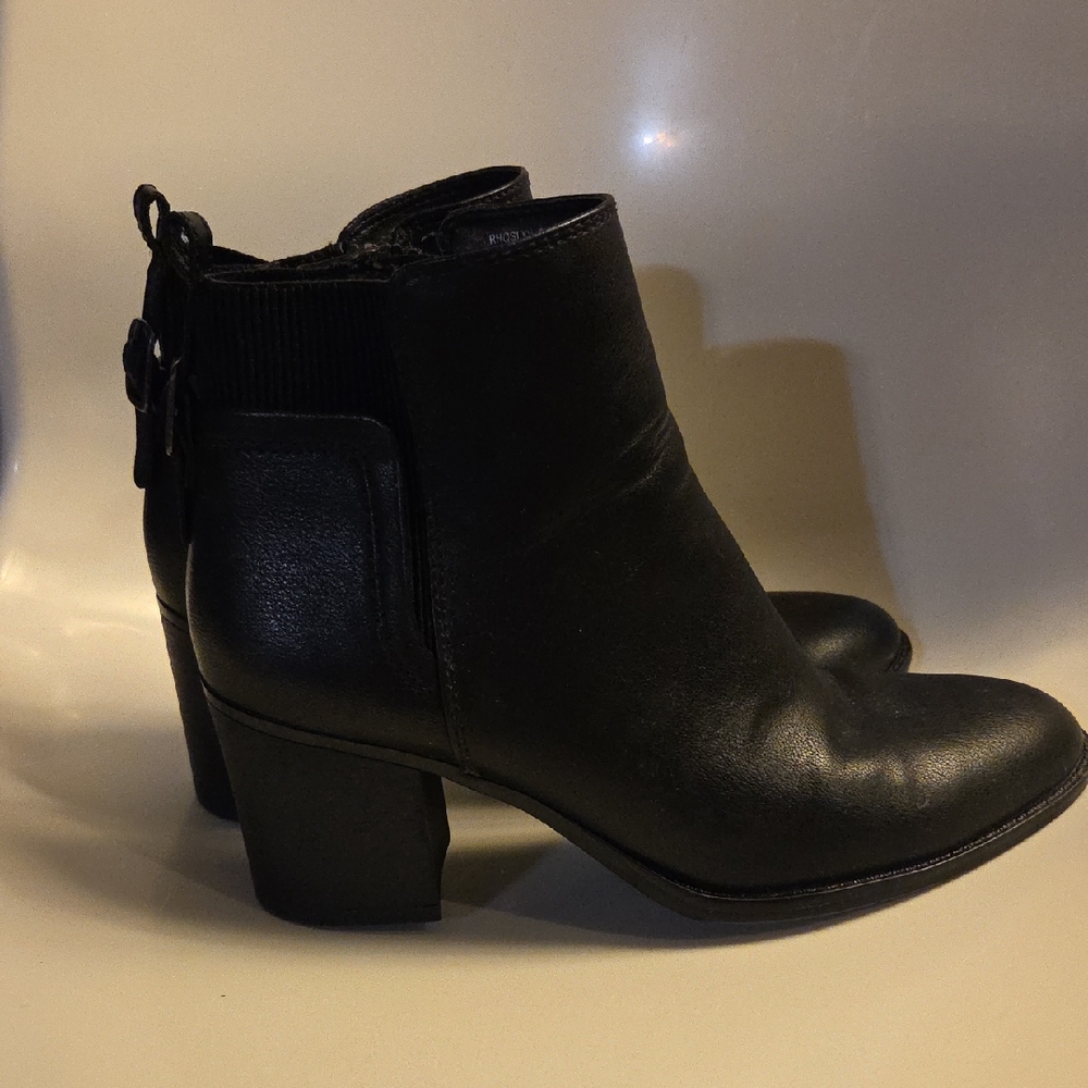 BareTraps Black Leather Block Heel Ankle Boot